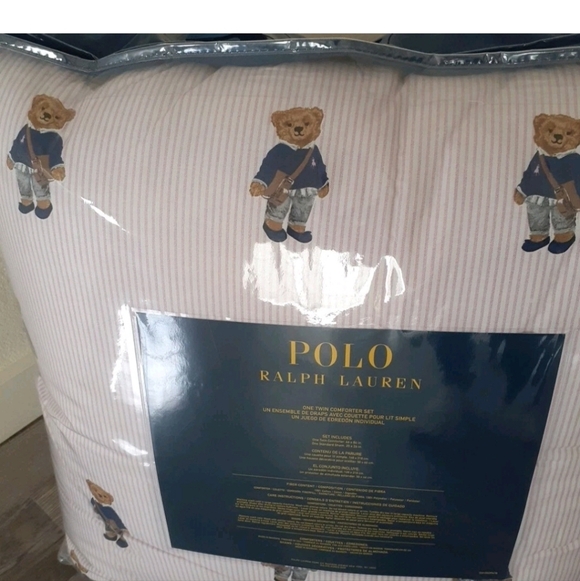 Polo Ralph Lauren Bear Collection Twin Comforter Set 1 Sham Girl Striped Pink - Picture 3 of 6